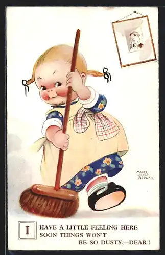 Künstler-AK Mabel Lucie Attwell: Mädchen mit einem Besen