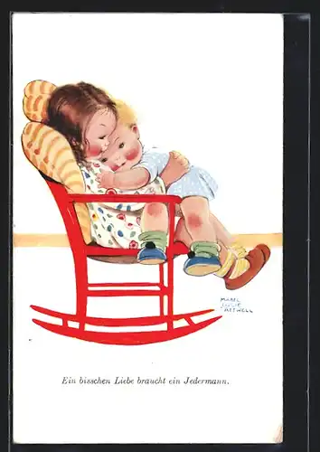 Künstler-AK Mabel Lucie Attwell: Zwei Mädchen im Schaukelstuhl