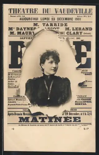 AK Zeitung Theatre du Vaudeville, Frau im schwarzen Kleid