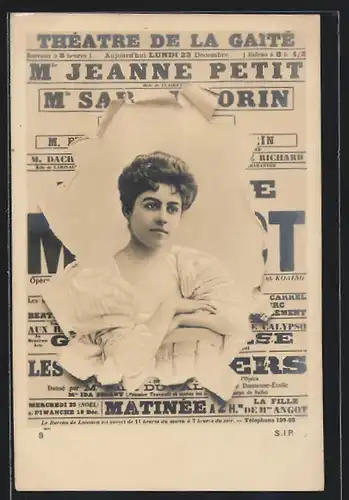 Fotomontage-AK Théatre de la Gaité, Loch in Plakat mit Damenportrait, Varieté