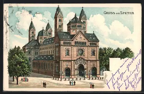 Lithographie Speyer, Partie vor dem Dom