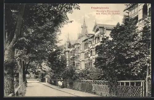 AK Friedrichroda, Strasse Büchig`s Promenade mit Pension O. Schütz