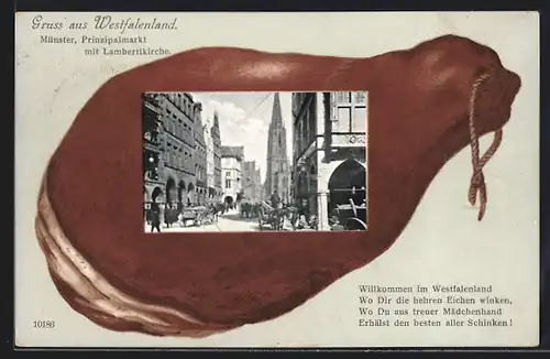 AK Münster, Prinzipalmarkt mit Lambertikirche im Schinken