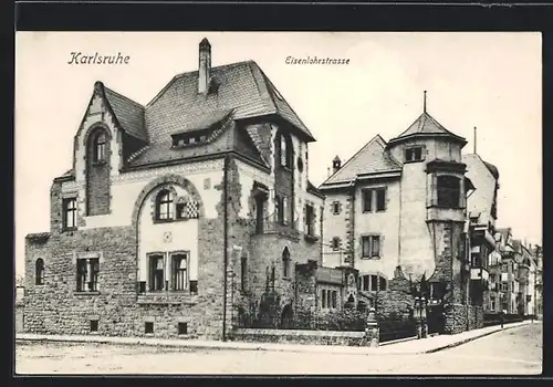 AK Karlsruhe, Eisenlocherstrasse mit alten Häusern