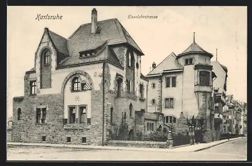 AK Karlsruhe, Eisenlocherstrasse mit alten Häusern
