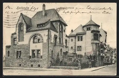 AK Karlsruhe, Eisenlocherstrasse mit alten Häusern