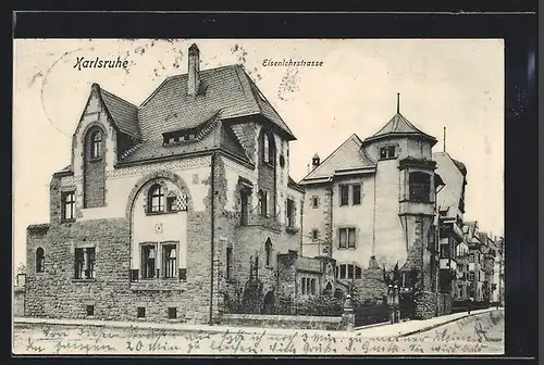 AK Karlsruhe, Eisenlocherstrasse mit alten Häusern