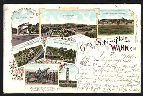 Lithographie Köln-Wahn, Schiessplatz, Bahnhof, Barackenlager