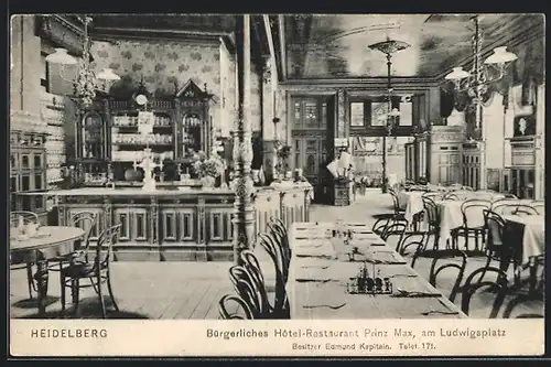 AK Heidelberg, Bürgerliches Hotel-Restaurant Prinz Max am Ludwigsplatz, Bes. Edmund Kapitain