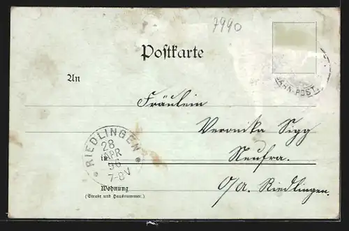 Lithographie Friedrichshafen, Bahnhof, Hafeneinfahrt, Kirche, Dampfer