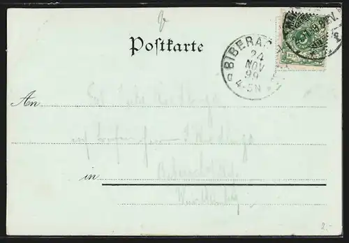 Mondschein-Lithographie Heidelberg, Ortsansicht mit Reiter