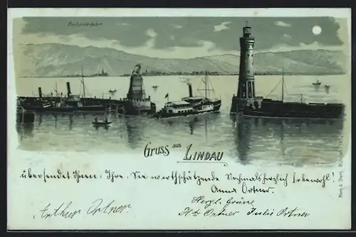 Lithographie Lindau i. B., Hafeneinfahrt