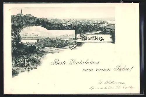 Lithographie Starnberg, Ortsansicht bei Tag