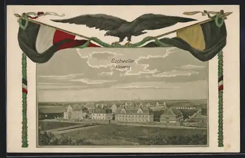 AK Eschweiler, An der Kaserne, Adler mit Flaggen