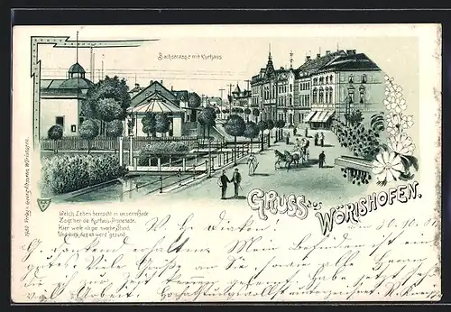 Lithographie Wörishofen, Bachstrasse mit Kurhaus