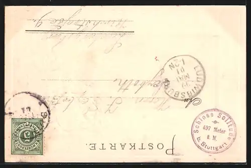 Passepartout-Lithographie Stuttgart, Schloss Solitude, Wappen