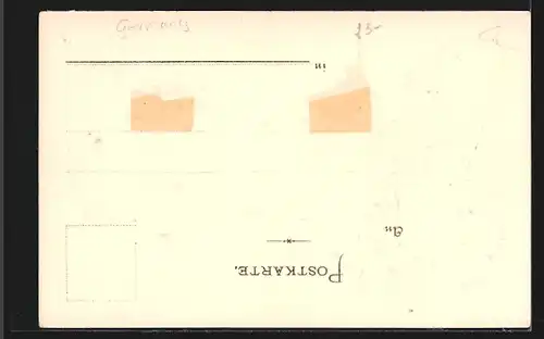 Passepartout-Lithographie Oberammergau, Ortsansicht bei Tag, Wappen