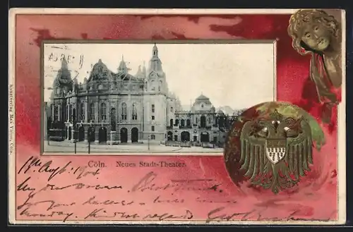 Passepartout-Lithographie Köln-Neustadt, Neues Stadt-Theater, Wappen