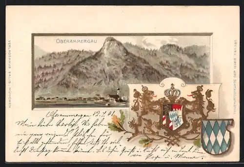 Passepartout-Lithographie Oberammergau, Wappen