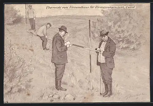 Künstler-AK Cassel, Landvermesser bei der Arbeit