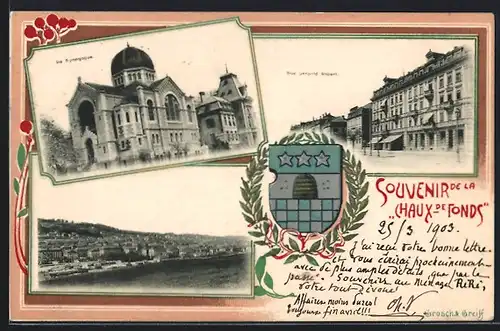 AK Chaux-de-Fonds, La Synagogue, Rue Leopold Robert