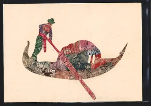 AK Briefmarkencollage, Venezianische Gondel