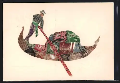 AK Briefmarkencollage, Venezianische Gondel