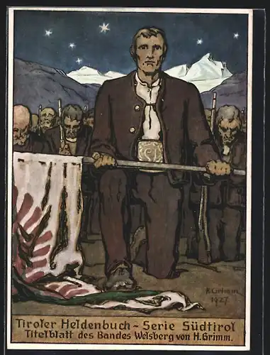 Künstler-AK Welsberg, Tiroler Heldenbuch, Titelblatt des Bandes Welsberg