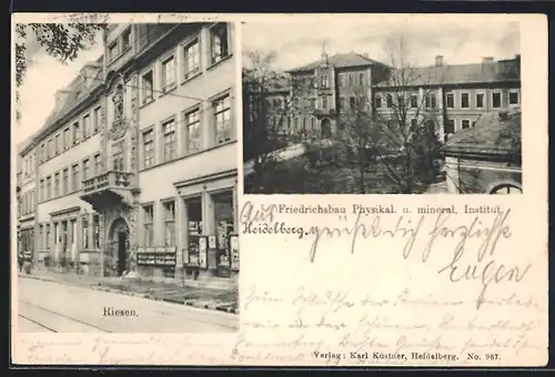 AK Heidelberg, Gasthaus Riesen, Friedrichsbau, Physikal. u. mineral. Institut