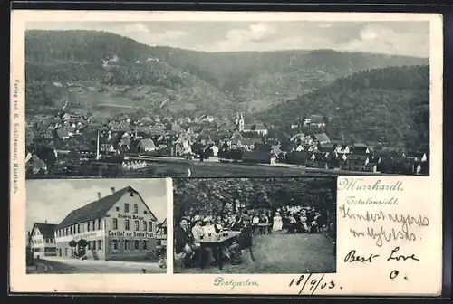 AK Murrhardt, Gasthof zur Sonne Post F. Bofinger mit Garten, Totalansicht mit Umgebung