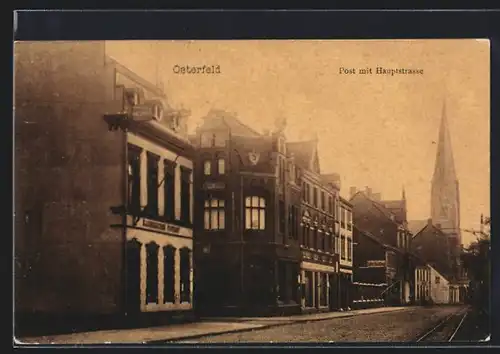 AK Osterfeld /Oberhausen, Hauptstrasse mit Post und Kirche