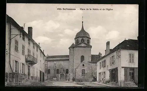 AK Bellenaves, Place de la Mairie et de l`Eglise