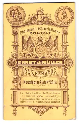 Fotografie Ernst J. Müller, Reichenberg, Neustädter Platz 261, Königliches Wappen mit Verziehrung