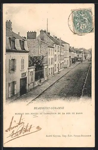 AK Beaumont-sur-Oise, Bureau des Postes et Carrefour de la Rue de Paris