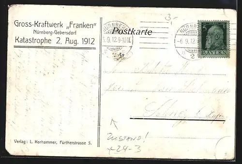 AK Nürnberg-Gebersdorf, Gross-Kraftwerk Franken, Katastrophe 2. August 1912