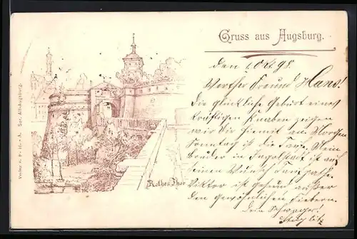 Lithographie Augsburg, Partie am Roten Tor