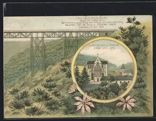 Lithographie Altenberg, Bergischer Dom, Deutschlands höchste Brücke