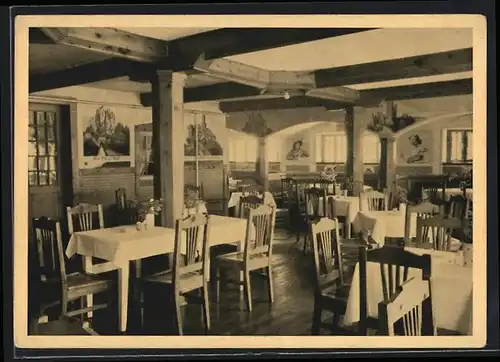 AK Grünwald i. Isartal, Gasthaus Grünwalder Weinbauer, Blick in den Burgen-Saal