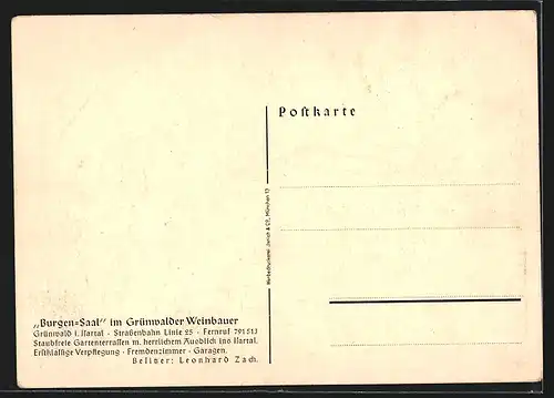 AK Grünwald i. Isartal, Gasthaus Grünwalder Weinbauer, Blick in den Burgen-Saal