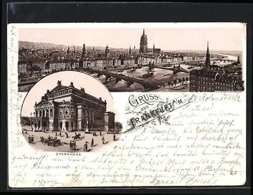 Lithographie Frankfurt a. M., Totalansicht mit Opernhaus