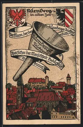 Steindruck-AK Nürnberg, Teilansicht, Nürnberger Trichter