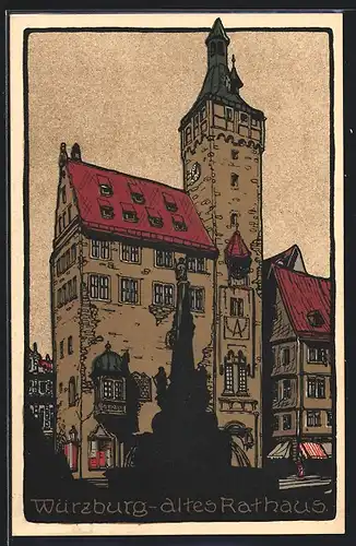 Steindruck-AK Würzburg, Altes Rathaus