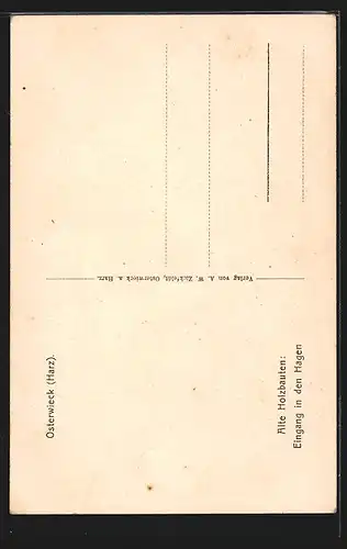 Künstler-AK Osterwieck i. Harz, Alte Holzbauten, Eingang in den Hagen