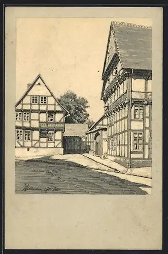 AK Osterwieck / Harz, Alte Holzbauten, Eingang in den Sonnenklee