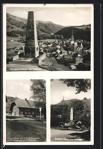 AK Schönau-Schwarzwald, Schlageterdenkmal und Grabmal Albert