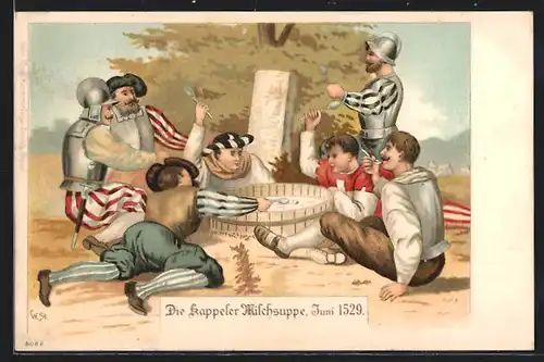 Lithographie Die Kappeler Milchsuppe 1529