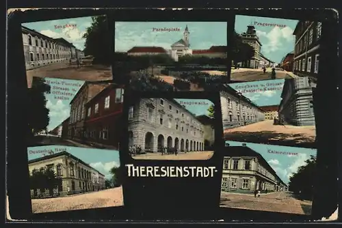 AK Theresienstadt, Zeughaus, Paradeplatz, Pragerstrasse, Hauptwache, Kaiserstrasse, Deutsches Haus