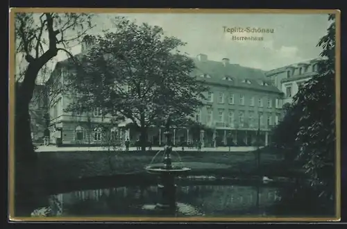 AK Teplitz-Schönau, Herrenhaus mit Springbrunnen