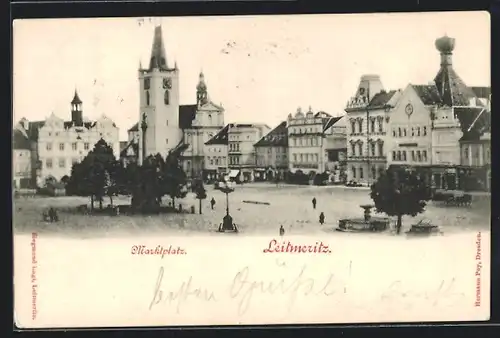 AK Leitmeritz / Litomerice, Marktplatz mit Rathaus