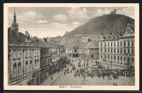 AK Brüx, Marktplatz aus der Vogelschau